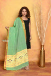 Mastaani ~ Handloom Pure Cotton Paithani Dupatta With Beautiful Handweave and Tassels~ Green - verymuchindian.com