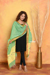 Mastaani ~ Handloom Pure Cotton Paithani Dupatta With Beautiful Handweave and Tassels~ Green - verymuchindian.com