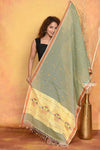 Mastaani ~ Handloom Pure Cotton Paithani Dupatta With Beautiful Handweave and Tassels ~ Mehndi Green - verymuchindian.com