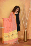 Mastaani ~ Handloom Pure Cotton Paithani Dupatta With Beautiful Handweave and Tassels ~ Orange - verymuchindian.com