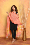 Mastaani ~ Handloom Pure Cotton Paithani Dupatta With Beautiful Handweave and Tassels ~ Orange - verymuchindian.com