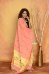 Mastaani ~ Handloom Pure Cotton Paithani Dupatta With Beautiful Handweave and Tassels ~ Orange - verymuchindian.com