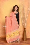 Mastaani ~ Handloom Pure Cotton Paithani Dupatta With Beautiful Handweave and Tassels ~ Orange - verymuchindian.com