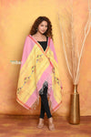 Mastaani ~ Handloom Pure Cotton Paithani Dupatta With Beautiful Handweave and Tassels ~ Pink - verymuchindian.com