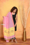 Mastaani ~ Handloom Pure Cotton Paithani Dupatta With Beautiful Handweave and Tassels ~ Pink - verymuchindian.com