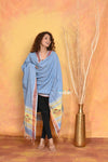 Mastaani ~ Handloom Pure Cotton Paithani Dupatta With Beautiful Handweave and Tassels ~ Powder Blue - verymuchindian.com