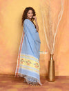 Mastaani ~ Handloom Pure Cotton Paithani Dupatta With Beautiful Handweave and Tassels ~ Powder Blue - verymuchindian.com
