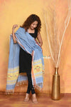 Mastaani ~ Handloom Pure Cotton Paithani Dupatta With Beautiful Handweave and Tassels ~ Powder Blue - verymuchindian.com
