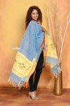 Mastaani ~ Handloom Pure Cotton Paithani Dupatta With Beautiful Handweave and Tassels ~ Powder Blue - verymuchindian.com