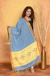 Mastaani ~ Handloom Pure Cotton Paithani Dupatta With Beautiful Handweave and Tassels ~ Powder Blue - verymuchindian.com