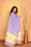 Mastaani ~ Handloom Pure Cotton Paithani Dupatta With Beautiful Handweave and Tassels ~ Purple - verymuchindian.com