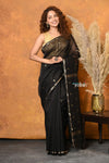 Mastaani ~ Handloom Pure Cotton Silk Saree With Sleek Golden Border - Black - verymuchindian.com