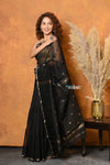Mastaani ~ Handloom Pure Cotton Silk Saree With Sleek Golden Border - Black - verymuchindian.com