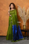 Mastaani ~ Handloom Pure Cotton Silk Saree With Sleek Golden Border - Green - verymuchindian.com