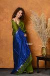 Mastaani ~ Handloom Pure Cotton Silk Saree With Sleek Golden Border - Green - verymuchindian.com