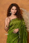 Mastaani ~ Handloom Pure Cotton Silk Saree With Sleek Golden Border - Green - verymuchindian.com
