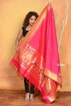 Mastaani ~ Handloom Pure Silk Muniya Border Paithani Dupatta With Beautiful Handweave and Tassels ~ Rani Pink - verymuchindian.com
