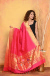 Mastaani ~ Handloom Pure Silk Muniya Border Paithani Dupatta With Beautiful Handweave and Tassels ~ Rani Pink - verymuchindian.com