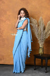 Mastaani ~ Mul Cotton Khadi Design Handloom Woven Saree - Blue - verymuchindian.com