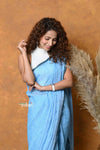 Mastaani ~ Mul Cotton Khadi Design Handloom Woven Saree - Blue - verymuchindian.com