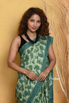 Mastaani ~ Natural Dyes Modal Silk Saree With Handblock Prints - Sea Green - verymuchindian.com