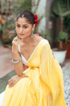 Mastaani ~ Pure Mul Cotton Handloom Saree - Fresh Yellow - verymuchindian.com