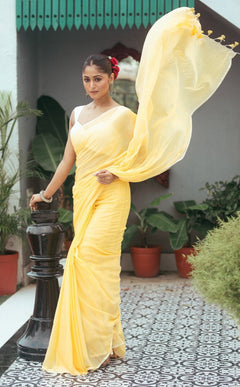 Mastaani ~ Pure Mul Cotton Handloom Saree - Fresh Yellow - verymuchindian.com