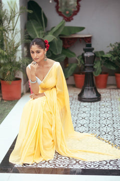 Mastaani ~ Pure Mul Cotton Handloom Saree - Fresh Yellow - verymuchindian.com