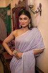 Mastaani ~ Pure Mul Cotton Handloom Saree - Lilac - verymuchindian.com