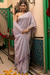 Mastaani ~ Pure Mul Cotton Handloom Saree - Lilac - verymuchindian.com
