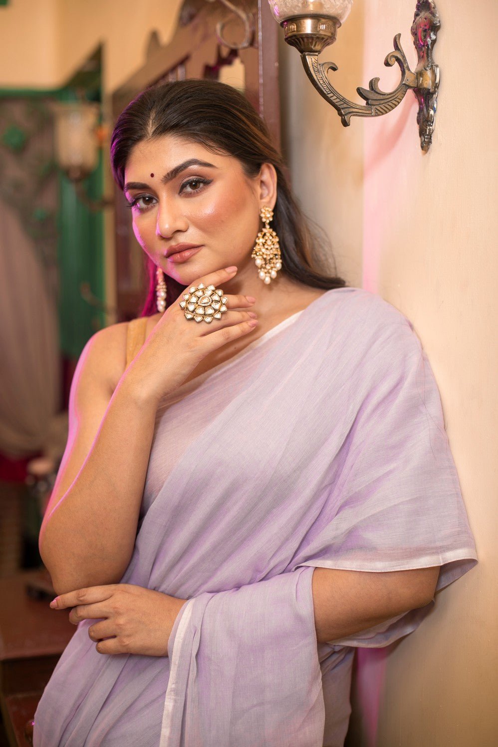 Mastaani ~ Pure Mul Cotton Handloom Saree - Lilac - verymuchindian.com