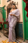 Mastaani ~ Pure Mul Cotton Handloom Saree - Lilac - verymuchindian.com