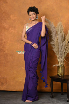 Mastaani ~ Pure Mul Cotton Handloom Saree - Purple - verymuchindian.com