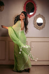 Mastaani ~ Pure Mul Cotton Handloom Saree - Sage Green - verymuchindian.com