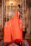 Mastaani ~ Pure Mul Cotton Handloom Saree - Saphire Orange - verymuchindian.com