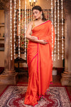 Mastaani ~ Pure Mul Cotton Handloom Saree - Saphire Orange - verymuchindian.com