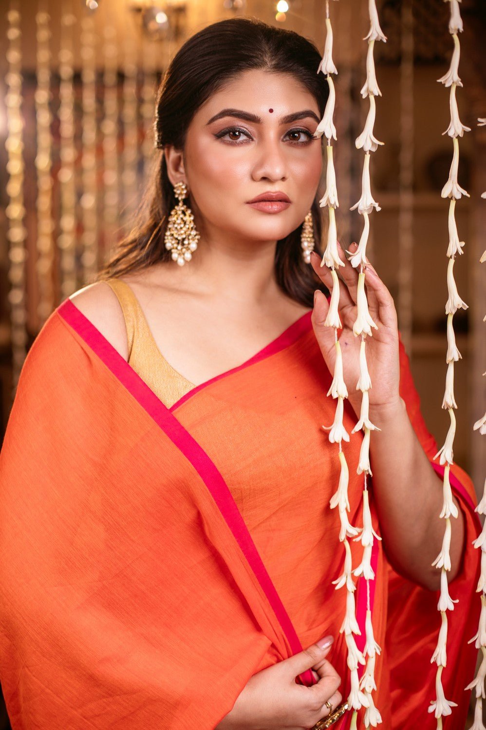 Mastaani ~ Pure Mul Cotton Handloom Saree - Saphire Orange - verymuchindian.com