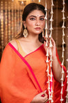 Mastaani ~ Pure Mul Cotton Handloom Saree - Saphire Orange - verymuchindian.com