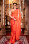 Mastaani ~ Pure Mul Cotton Handloom Saree - Saphire Orange - verymuchindian.com
