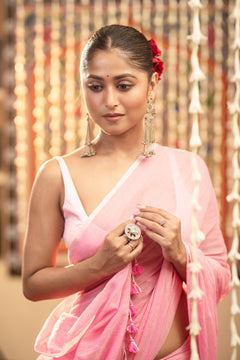 Mastaani ~ Pure Mul Cotton Handloom Saree - Soft Pink - verymuchindian.com