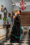 Mastaani ~ Pure Mul Cotton Handloom Saree with Beautiful Floral Weaves ~ Black - verymuchindian.com