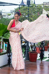 Mastaani ~ Pure Mul Cotton Handloom Saree with Beautiful Heart Prints ~ Red - verymuchindian.com