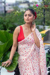 Mastaani ~ Pure Mul Cotton Handloom Saree with Beautiful Heart Prints ~ Red - verymuchindian.com