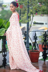 Mastaani ~ Pure Mul Cotton Handloom Saree with Beautiful Heart Prints ~ Red - verymuchindian.com