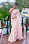 Mastaani ~ Pure Mul Cotton Handloom Saree with Beautiful Heart Prints ~ Red - verymuchindian.com