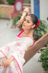 Mastaani ~ Pure Mul Cotton Handloom Saree with Beautiful Rose Prints ~ Pink - verymuchindian.com