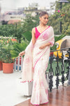 Mastaani ~ Pure Mul Cotton Handloom Saree with Beautiful Rose Prints ~ Pink - verymuchindian.com