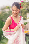 Mastaani ~ Pure Mul Cotton Handloom Saree with Beautiful Rose Prints ~ Pink - verymuchindian.com