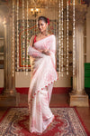 Mastaani ~ Pure Mul Cotton Handloom Saree with Beautiful Rose Prints ~ Red - verymuchindian.com