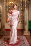 Mastaani ~ Pure Mul Cotton Handloom Saree with Beautiful Rose Prints ~ Red - verymuchindian.com